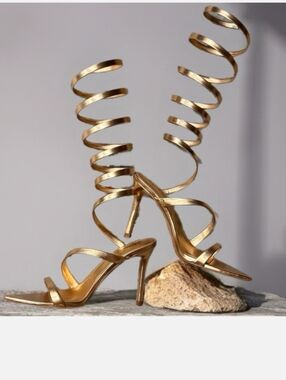 Aldo Metallic Gold Spiral Wrap Around Leg Stiletto Sandals